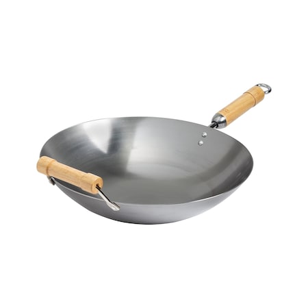 Joyce Chen Classic Series 14-In. Round Bottom Carbon Steel Wok with Birch Handles J20-1140